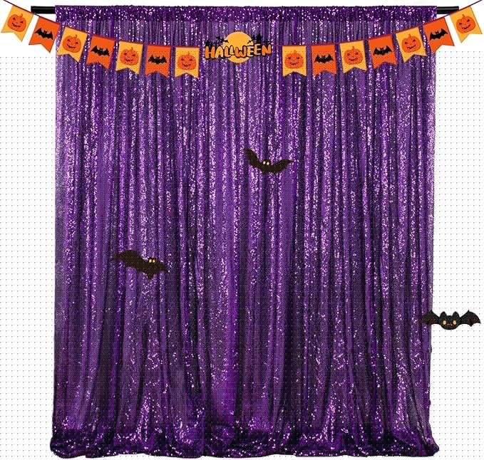 Purple Sequin Backdrop 10FTx10FT 1 Panel Sparkle Curtain Glitter Metal Background Drape for Weddings Showers Parties Photography Halloween