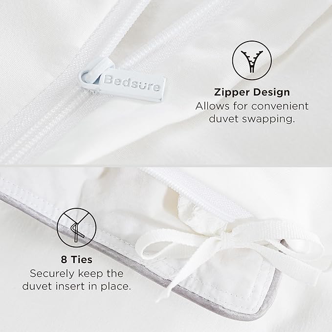 Bedsure Duvet Cover with Fitted Sheet Queen - 6 Pieces, Deep Pocket, Hotel Luxury Soft Double Brushed Bedding Set, 1 Duvet Cover, 1 Fitted Sheet, 2 Pillow Shams, 2 Pillowcases, NO Comforter, White