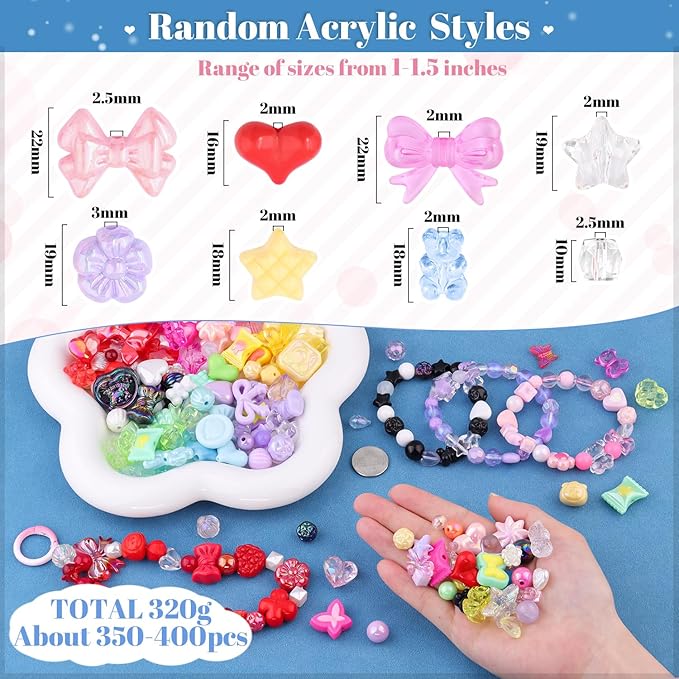 Assorted 500-550PCS 8 Colors Mixed Acrylic Beads for Bracelet Making, Flower Bow GummyBear Bracelet Bead,Cute Beads for Jewelry Making DIY Necklace Keychain Phone Charm Christmas Gift