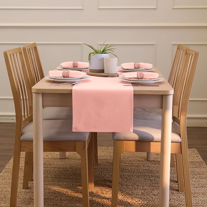Encasa XO Table Runner 13"x72" Long | Cotton Canvas Fabric | Powder Pink Solid Color | Machine Washable & Durable