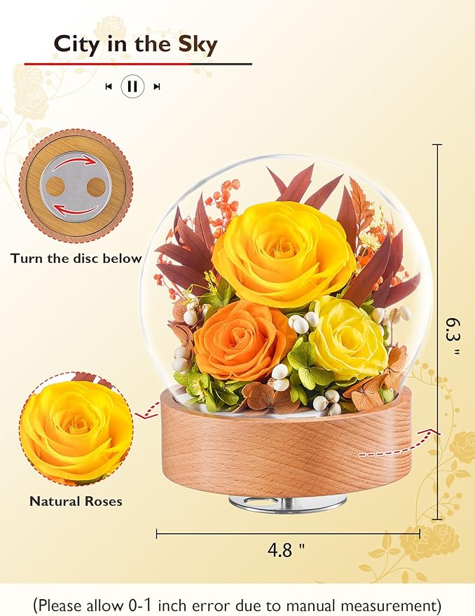 Eterfield Flowers for Delivery Prime, Christmas Preserved Roses Gifts for Women - Forever Flower in Glass Dome Birthday Gifts for Mom Wife Grandma Her Valentine’s Day (Yellow, Sphere)