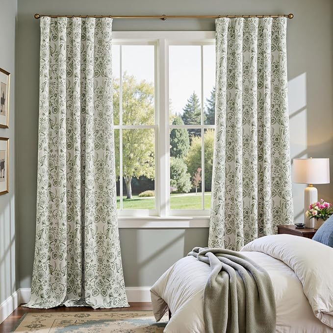 jinchan Floral Blackout Curtains for Bedroom Living Room 96 Inches Length Farmhouse Curtains Room Darkening Vintage Drapes Traditional Rod Pocket Window Treatment 2 Panels Set Sage Green on Beige