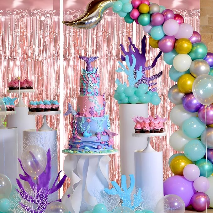 Keyali 3 Pack 3.3 * 8.3 ft Foil Curtain Metallic Tinsel Fringe Curtains Photo Booth Props Backdrop for Birthday Wedding Engagement Baby Shower Christmas Holiday Celebration Partyl,Rose Gold