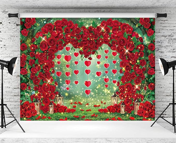 Valentine's Day Backdrop Red Rose Love Heart Garden Photography Background Floral Wedding Bridal Shower Birthday Party Decorations Photo Banner Props (120x96inch(10x8FT))