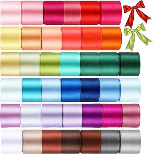 40 Rolls Satin Ribbons Colorful Fabric Ribbons Assorted Solid Rainbow for Gift Wrapping Bows Crafts DIY Bouquet Christmas Wedding Shower Decor(1.57'' Wide,200 Yd Long,Multicolor)