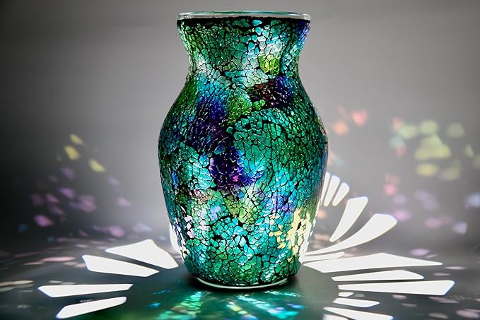 8" H Green Mosaic Glass Flower Vase,Decor Home Modern Midsize Mosaic Vase for Bedroom Livingroom Kitchen Office Wedding,Unique Gift