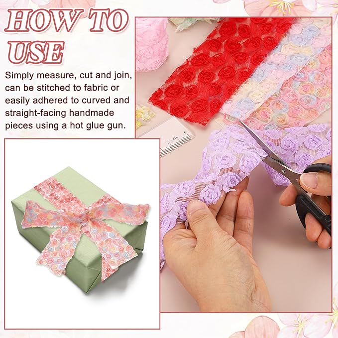 uxcell 2PCS Lace Trim Ribbon, 2.36 inch - 1 Yard 3D Rose Floral Embroidery Ribbons Edge Trimming for Sewing, Wedding Dress, DIY Crafts, Decoration Accessories, Grey
