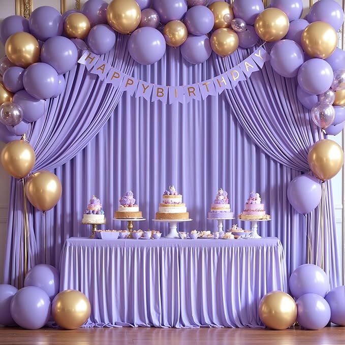 Wish Care Lavender Backdrop Curtain 8 Panels - Wrinkle-Free Polyester Photography Drapes for Baby Shower & Birthday Party - 32 X10FT