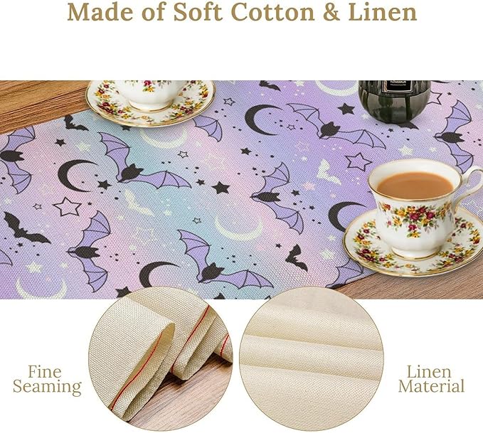 Gothic Table Runner,Cute Bat Star Sky Print Table Runner for Home Kitchen Table Dining Garden Farmhouse Wedding Party Decor 13x120 Inch