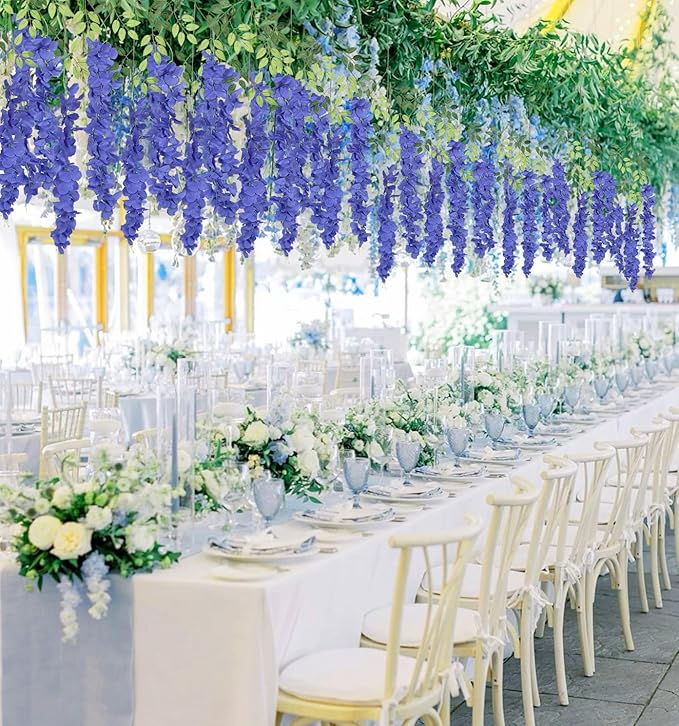 12Pack Royal Blue Wisteria Hanging Flowers Artificial Flowers Garland 3.6ft Fake Wisteria Silk Flowers Vines Faux Hanging Flowers String for Garden Home Wall Wedding Party Decor (Royal Blue)