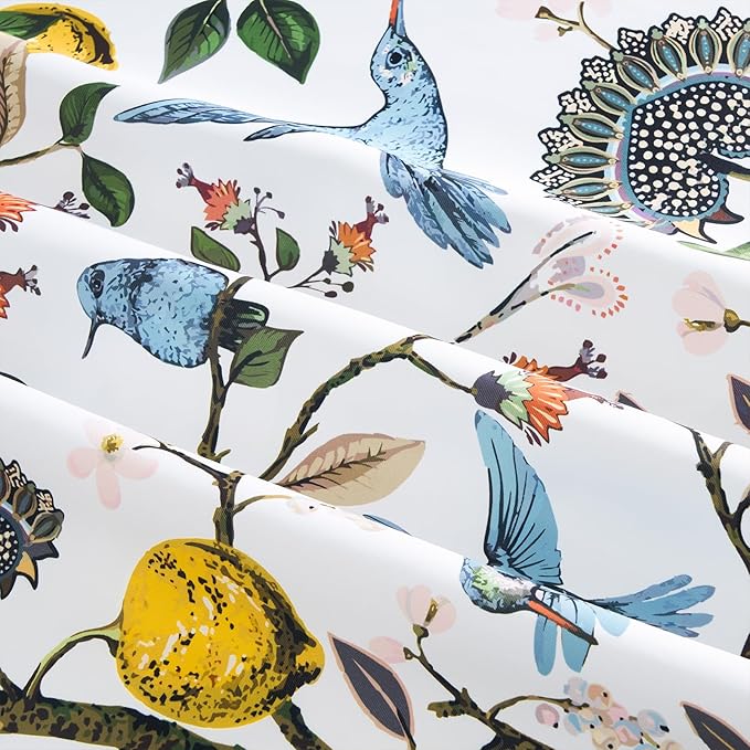 Pinch Pleated Curtains Floral Cottage Core Curtains for Living Room 90 Inches Long Blue and White Vintage Hummingbird Lemon Blackout Drapes for Bedroom with Hooks Set 2 Panels