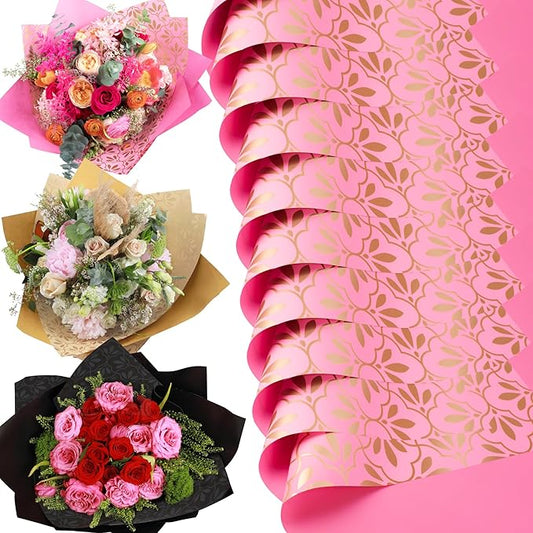 the florist Supply 20 Sheets Premium Flower Wrapping Paper | Waterproof Flower Wrapping Paper for Bouquets | Double Sided Floral Bouquet Sheets | DIY Gifts Isabella Light Pink/Gold