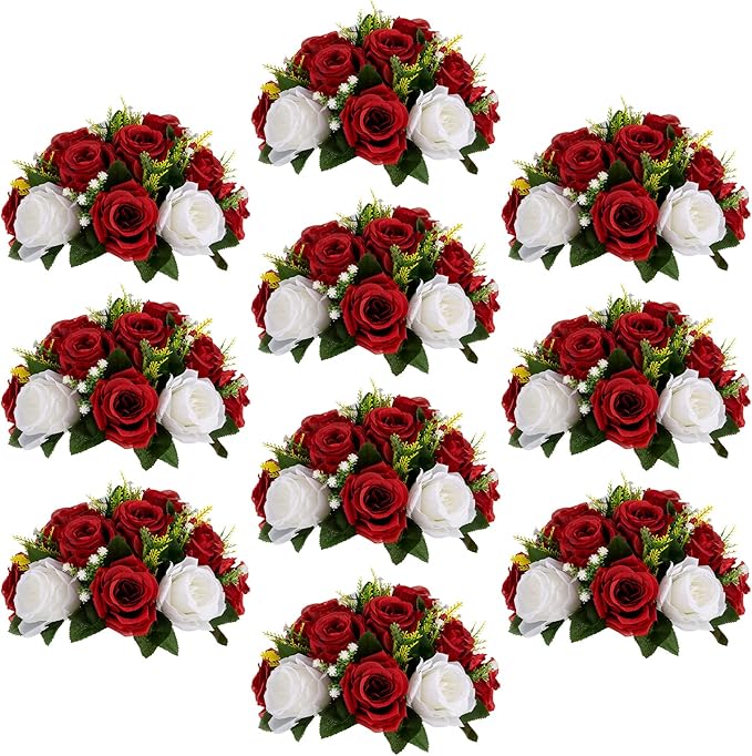Sziqiqi Red Fake Flowers for Wedding Centerpiece Kissing Flower Balls for Tables Flower Centerpieces Arrangement for Party Road Lead