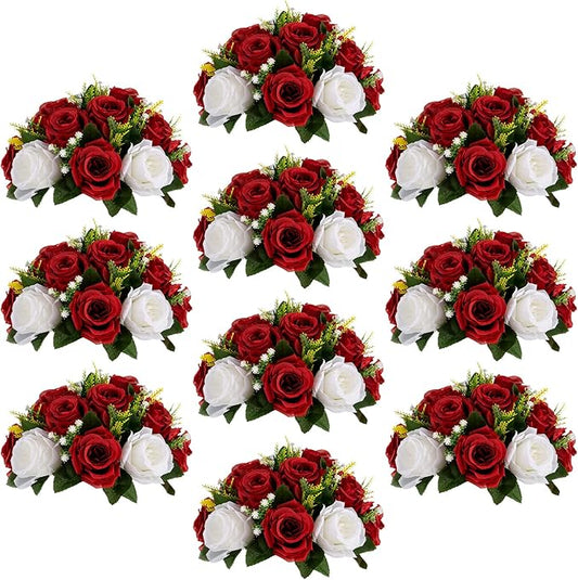 Sziqiqi Red Fake Flowers for Wedding Centerpiece Kissing Flower Balls for Tables Flower Centerpieces Arrangement for Party Road Lead