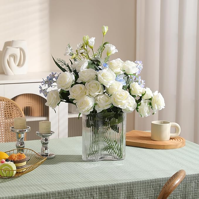 50PCS Artificial Silk Roses Flowers – Realistic Fake Roses in Bulk & Bouquet Long Stem White Rose for Wedding Centerpieces, Home Decor, Floral Arrangements, Party Decoration (White)