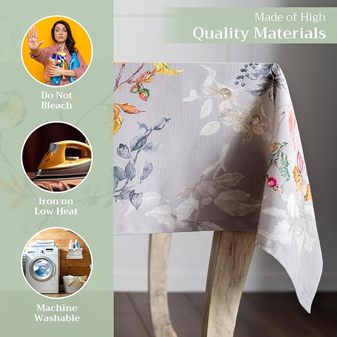 Maison d' Hermine Table Cloth Rectangle Table 100% Cotton 70 x 90 Inches Fall Tablecloth Reusable Everyday Use for Thanksgiving Christmas Decorations Dining Farmhouse Party (Equinoxe - Grey)