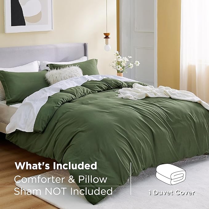 Bedsure Duvet Cover Queen Size - Only Includes 1 Duvet Cover (90"x90"), Hotel Luxury Soft Double Brushed All Season Bedding for Kids & Adults, Zipper Closure, NO Comforter, Olive Green