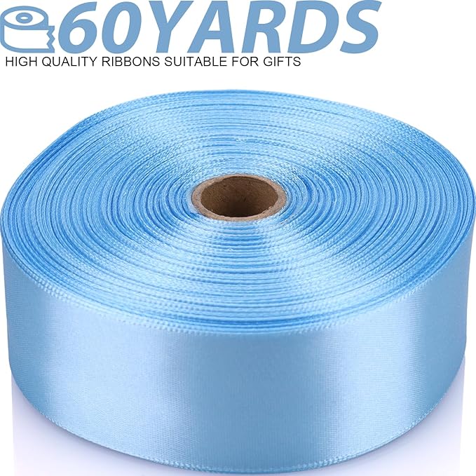 1-1/2 Inch 60 Yards Sky Blue Solid Satin Ribbon for Gift Wrapping,Craft Floral Bouquets,Wedding Party,Timeless Flower,Decoration Floral Hair,Balloons