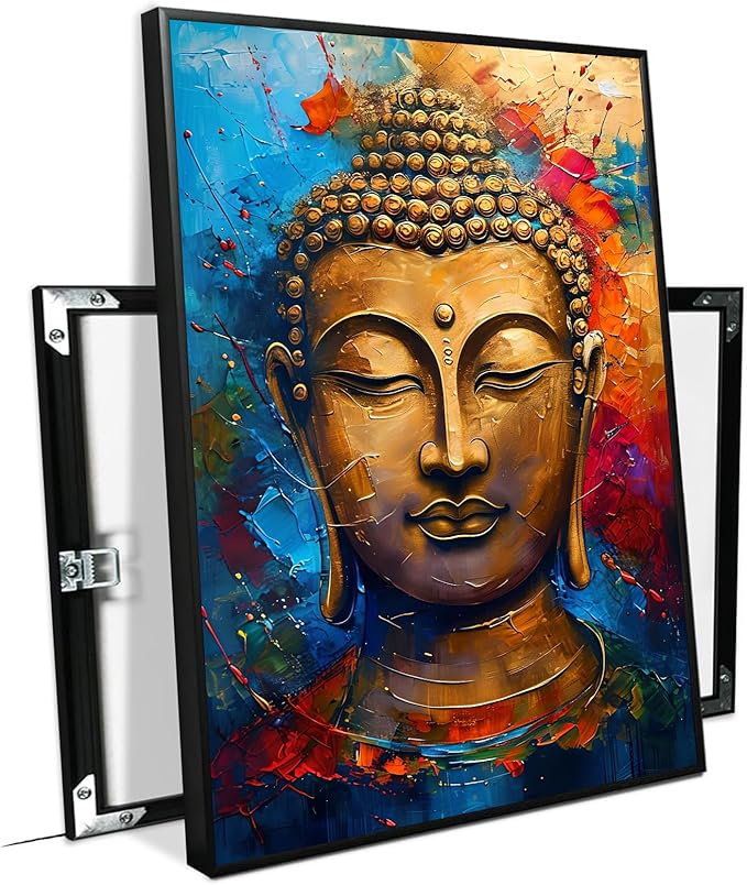 Golden Serenity Buddha Vintage Painting Wall Art Spirituality and Modern Art Wall Decor Adds Brilliance to Vibrant Home Decor 8x12in Metal blackFramed