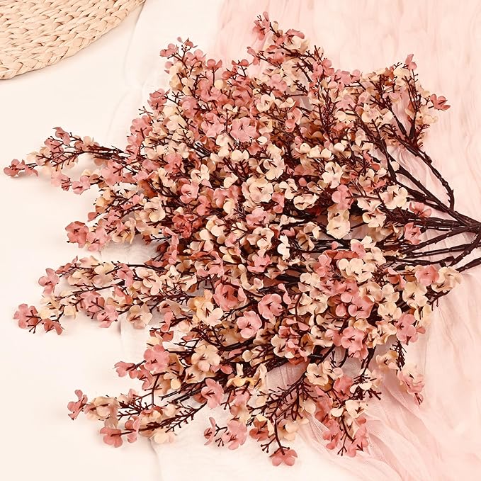Yastouay Fake Fall Flowers Thanksgiving Table Decor, 15Pcs Fall Beige Brown Artificial Flowers for Decorations, Babys Breath Artificial Flowers Bulk for Thanksgiving Fall Decor Floral Arrangement