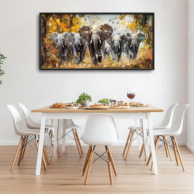 Extra Large Elephant Framed Wall Art for Living Room,Oversized Elephants Wild Animal Pictures Wall Decor,Forest Landscape Canvas Print Painting Modern Artwork Bedroom Office Bathroom 60L x 30W