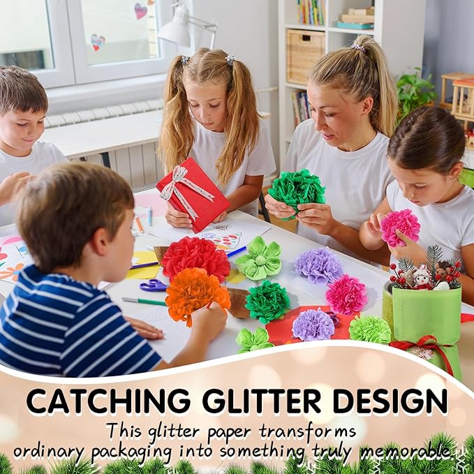 woric 135 Sheets Glitter Tissue Paper for Gift Bags 20 x 14 Inch Colored Tissue Paper Bulk for Art DIY Crafts Gift Wrapping Christmas Wedding Birthday Holiday Decor