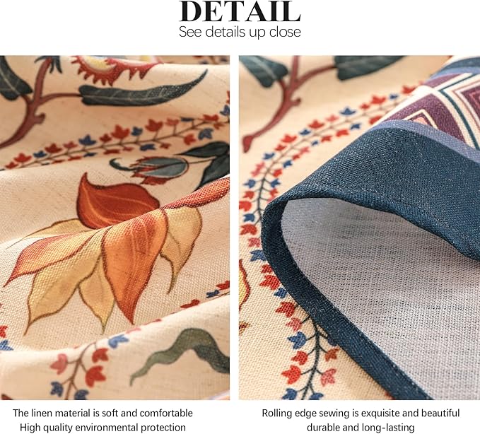 Vintage French Round Tablecloth,Linen Extra Long Tablecloth with Rose and Cornflower Pattern,Decorative Table Cover for Kitchen,Dining,Thanksgiving,Party,Diameter 67"-Lanae