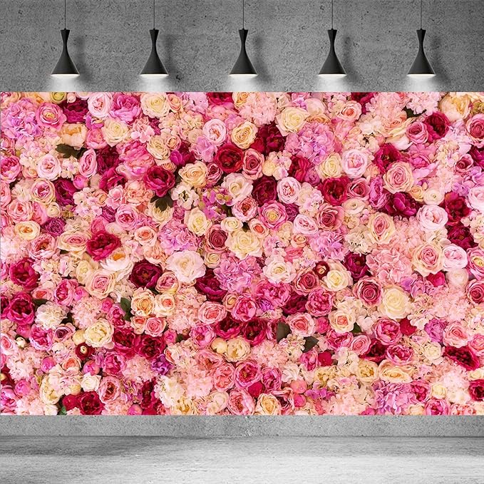 Pink Red Rose Flowers Theme Photography Background Baby Shower Wedding Happy Birthday Photo Backdrop Dessert Cake Table Floral Decoration Studio Props Banner Decor Background 9x6ft