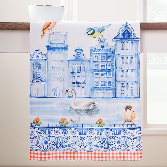 Maison d'Hermine Table runner 100% Cotton Double Layer Table Runners 72 inches long Decorative for Home Kitchen Dining Party Baby Shower Wedding Bridal Shower SpringSummer(Amsterdam Canals,14.50"x72")
