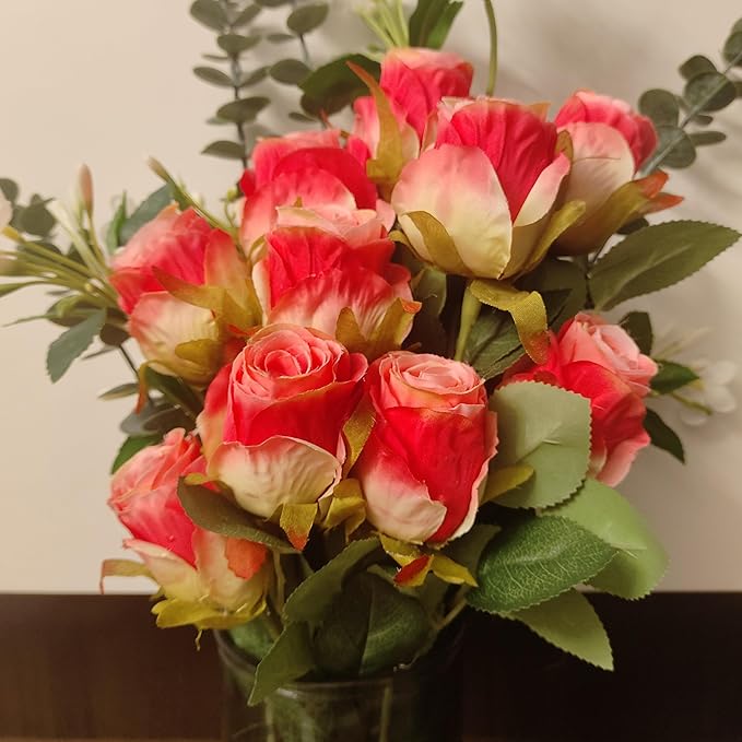 Artificial Roses 10 Pcs - Lifelike Single Stem Fake Roses with Natural Petal Texture,Fade-Resistant Silk Flowers for Wedding Decor,Home Vase Arrangements,Party Centerpieces(10, Deep Pink)