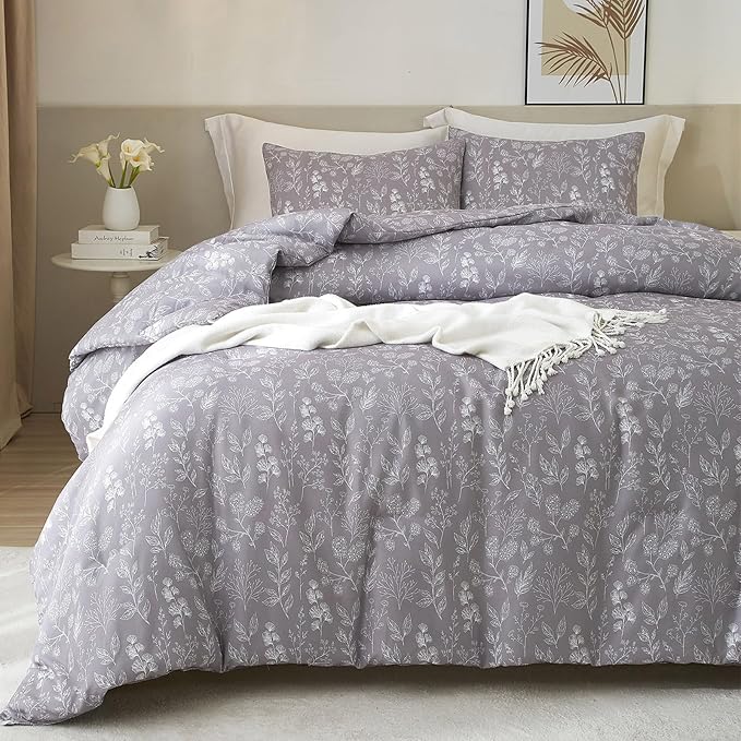 HighBuy Soft Cotton Twin Duvet Cover Garden Flowers Bedding Set Twin Teen Girls Lavender Floral Bedding Comforter Cover Botanical Flowers Boho Duvet Cover Set 3 Piece with Zipper Closure