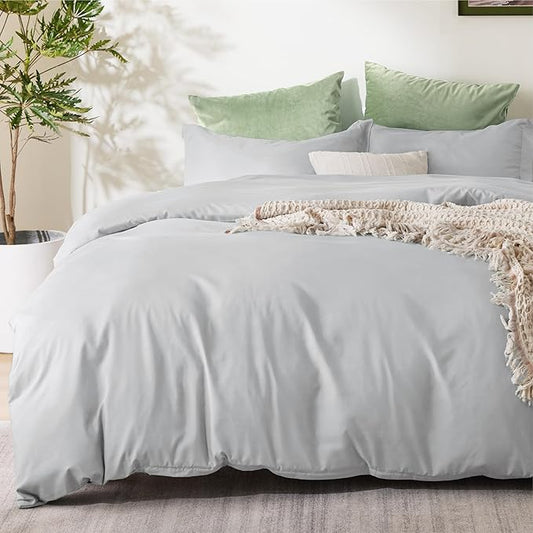 Bedsure Duvet Cover Queen Size - Soft Double Brushed Bedding Set for Kids & Adults, Zipper Closure, 3 Pieces, Includes 1 Duvet Cover (90"x90") & 2 Pillow Shams, NO Comforter, Silver Grey