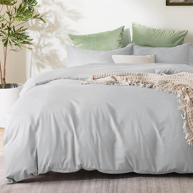 Bedsure Duvet Cover Full Size - Soft Double Brushed Bedding Set for Kids & Adults, Zipper Closure, 3 Pieces, Includes 1 Duvet Cover (80"x90") & 2 Pillow Shams, NO Comforter, Silver Grey