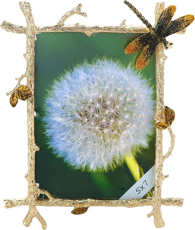 5x7 Picture Frame Dragonfly Ornament Gifts for Women Men Vintage Decor Ornate Antique Photo Frame with Glass Front Metal Brass Art Table Top Decor for Birthday
