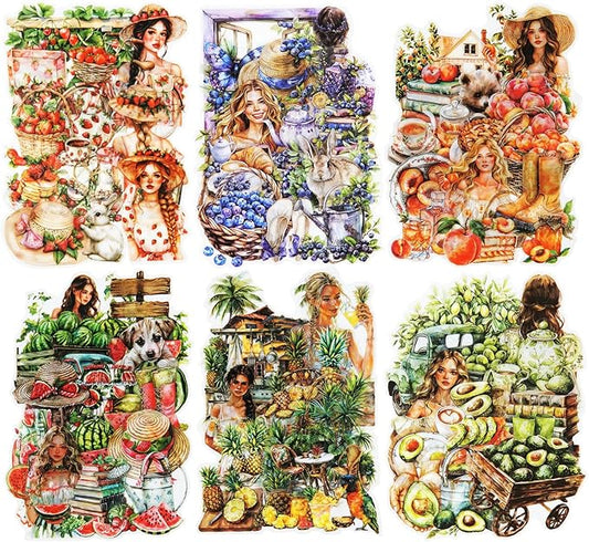 120Pcs Summer Themed Scrapbook Stickers, PET Ephemera for Journaling, Craft Supplies and Junk Journal
