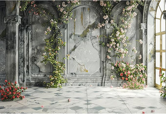 Baocicco 10x7ft Place Flower Wall Photography Background Victoria Arch European Castle Wall Pink Red Rose Backdrop for Women Girls Themed Party Decorations Wedding Baby Shower Cake Table Photoshoot