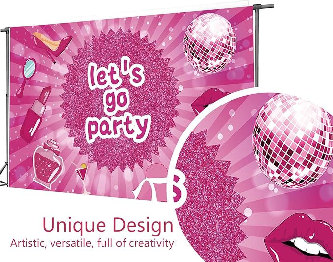 7x5ft Shiny Pink Neon Happy Birthday Decoration Backdrop for Princess Lady Girls Women Theme Party Glitter Pink Bokeh Table Wall Decorations Banner Sparkle Birthday Photo Booth Background