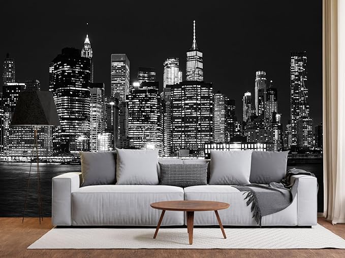 Black City Wallpaper Peel and Stick New York Night Scene Self Adhesive Wall Mural for Living Room Bedroom 157"x108"