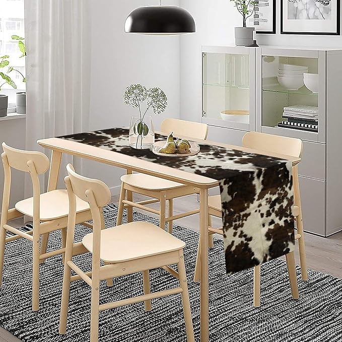 Cow Print Table Runner, Brown Cowhide Print Western Style Table Runner Country Farmhouse Cottage Cow Patten Table Decoration for Home Kitchen Dining, 13x70 Inch