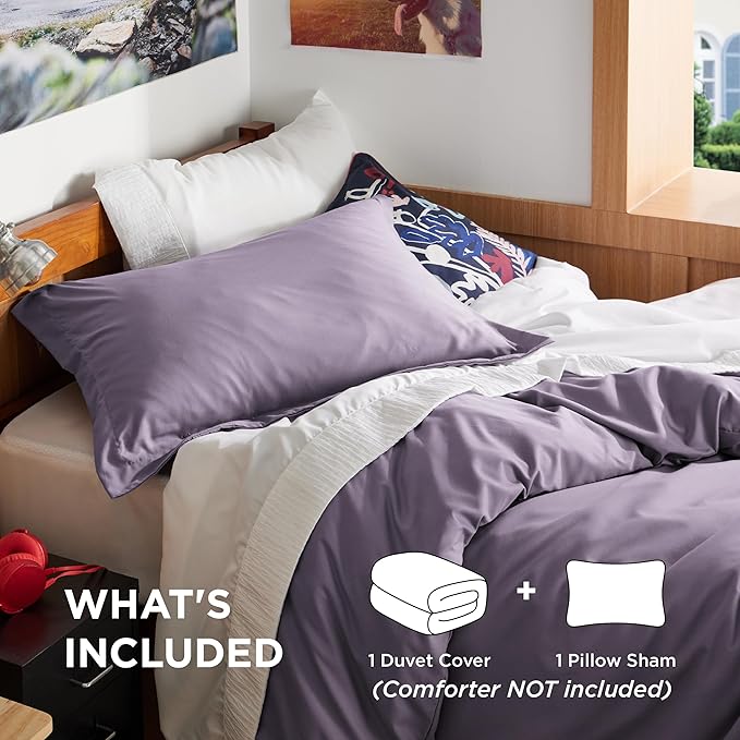 Bedsure Duvet Cover Twin/Twin XL Size - Soft Double Brushed Bedding Set for Kids & Adults, Zipper Closure, 2 Pieces, Includes 1 Duvet Cover (68"x90") & 1 Pillow Sham, NO Comforter, Grayish Purple