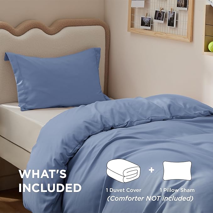 Bedsure Duvet Cover Twin/Twin XL Size - Soft Double Brushed Bedding Set for Kids & Adults, Zipper Closure, 2 Pieces, Includes 1 Duvet Cover (68"x90") & 1 Pillow Sham, NO Comforter, Slate Blue