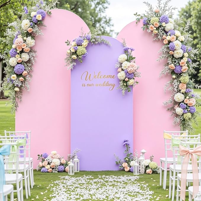 Pink and Lavender Arch Backdrop Cover 7.2FT 6.6FT 6FT Arch Covers Stretchy Backdrop Set of 3 Wedding Arch Cover Spandex Fitted Double-Color Fabric Arch Covers for Party Baby Shower Birthday Decoration