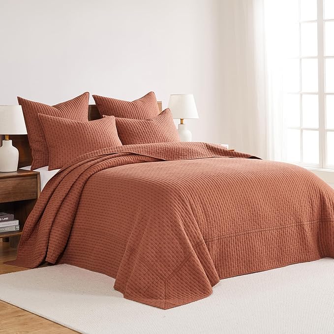 Levtex Home Cross Stitch Reversible King Bedspread Set (120x104in) with 2 Pillow Shams (36x20in) - Stitch Texture - Adobe - Cotton King Size Bedspread Set - Soft, Pre-Washed
