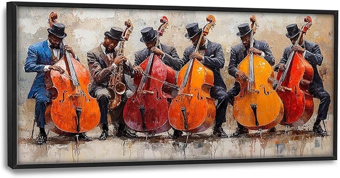 Music Cello Large Wall Art Musician Performance Pictures Wall Decor Musical Canvas Vintage Print Painting Modern Artwork Home Decoration for Living Room Bathroom Bedroom Office Framed 60"x30"