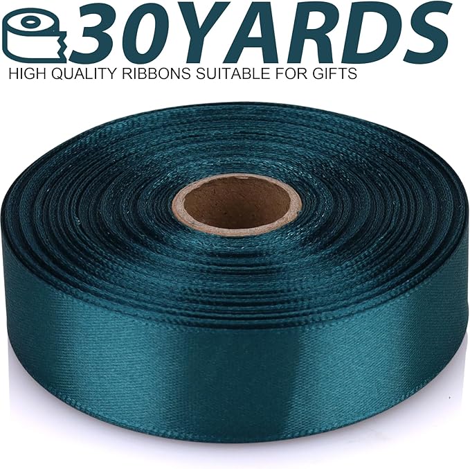 7/8 Inch 30 Yards Greenish Blue Satin Craft Ribbon-Single Face Polyester Ribbon for Handmade Roses,Gift Wrapping,Timeless Flower,Bouquets,Wedding and Party Decoration