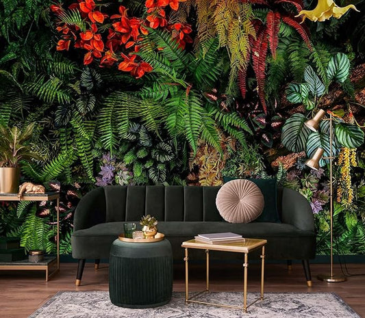 Green Leaf Wallpaper Mural Tropical Botanical Leaves Wall Murals for Bedroom Living Room (Not Self-Adhesive)