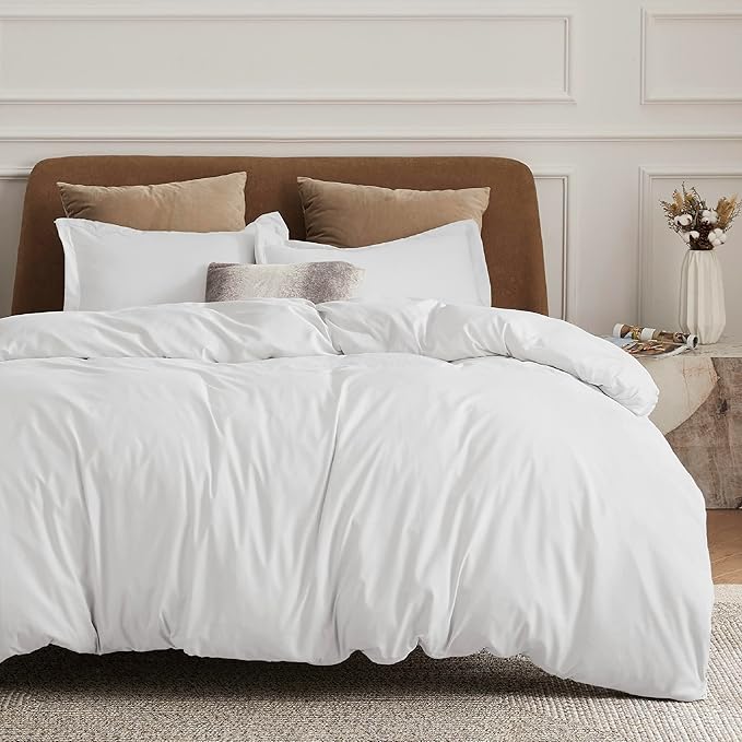 Bedsure Duvet Cover California King Size - Soft Double Brushed Bedding Set for Kids & Adults, Zipper Closure, 3 Pieces, Includes 1 Duvet Cover (104"x98") & 2 Pillow Shams, NO Comforter, White