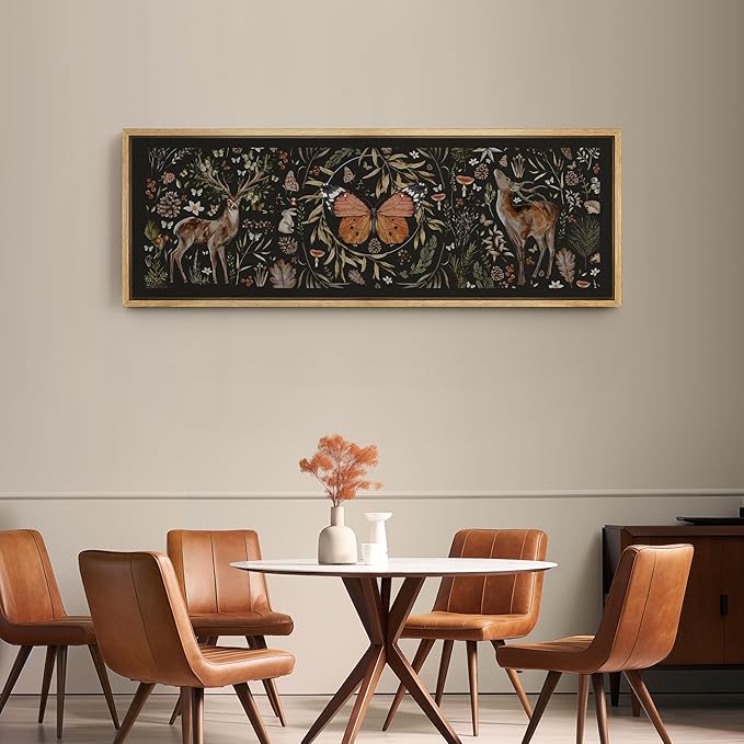 SIGNFORD Large Framed Canvas Print Wall Art Enchanted Wildlife Garden Illustrations Modern Art Relax/Calm Warm for Living Room, Bedroom, Office - 60"x20"