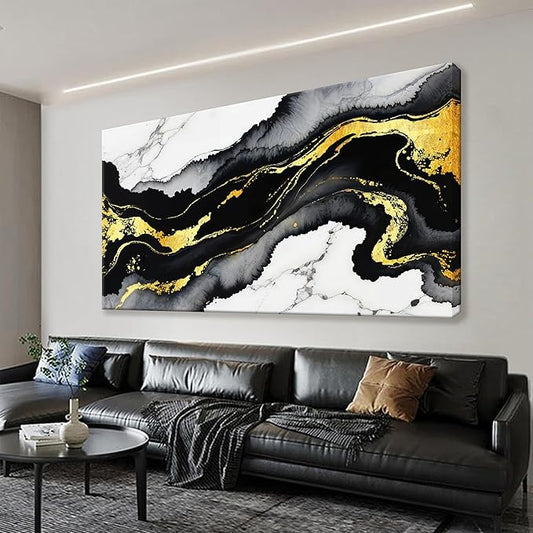TAIJXAGSG Abstract Black And Gold Wall Art For Living Room Artwork Canvas Art Wall Decor Marble Texture Modern Canvas Prints Pictures Abstract Wall Decor For Home Hotel Decoration 24x48 Inch