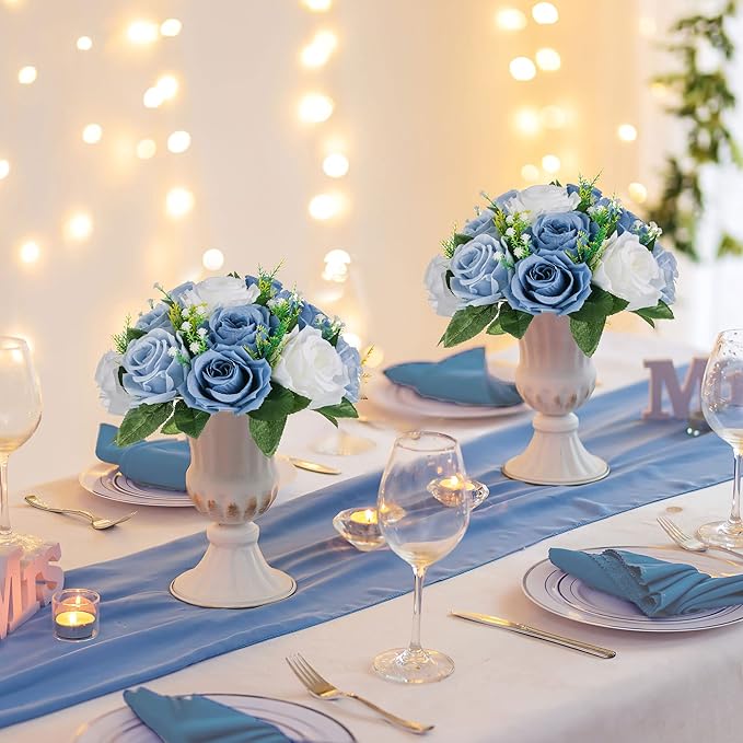 Sziqiqi Blue Flowers Artificial for Decoration Silk Kissing Balls for Wedding Bulk - Artificial Flower Ball Center Pieces Decoration for Table Floral Arrangement